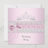 Princess Pink Pearl Bow Lace Birthday Party B Kaart (Achterkant)
