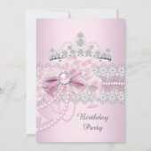 Princess Pink Pearl Bow Lace Birthday Party Kaart (Achterkant)