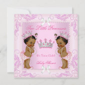 Princess Pink Pearls Twin Baby shower Tiara Ethnic Kaart (Voorkant)