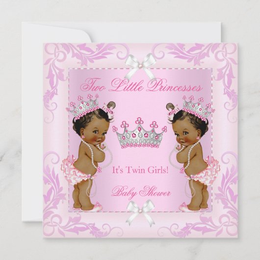 Princess Pink Pearls Twin Baby shower Tiara Ethnic Kaart (Voorkant)