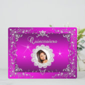 Princess Pink Quinceanera Silver Tiara Party Kaart (Staand voorkant)