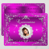 Princess Pink Quinceanera Silver Tiara Party Kaart (Voorkant / Achterkant)
