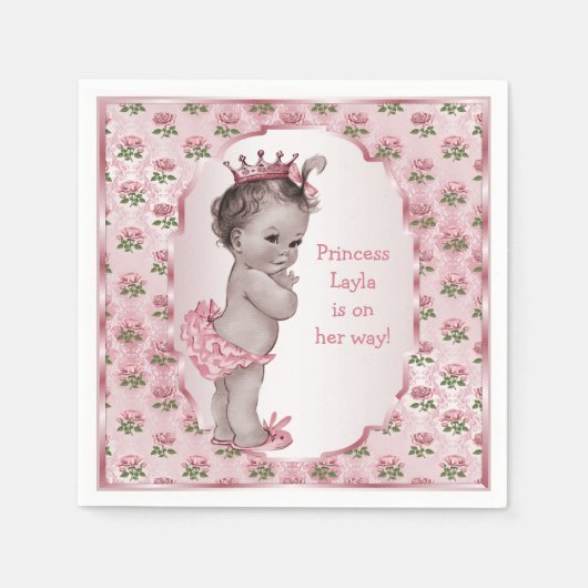 Princess Pink Roses Baby shower Servetten (Voorkant)