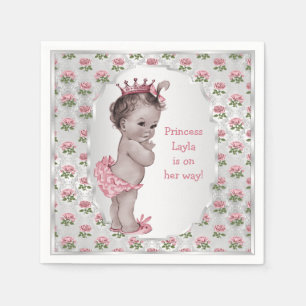 Princess Pink Roses Silver Baby shower Servet