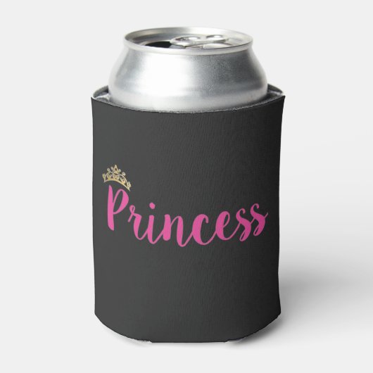 Princess Pink Script Font Crown Blikjeskoeler (Blikje Voorkant)