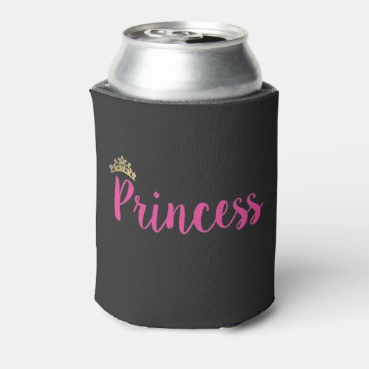 Princess Pink Script Font Crown Blikjeskoeler (Blikje Achterkant)