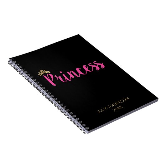 Princess Pink Script Font Crown Notitieboek (Rechterzijde)