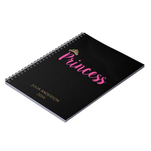Princess Pink Script Font Crown Notitieboek (Linkerzijde)