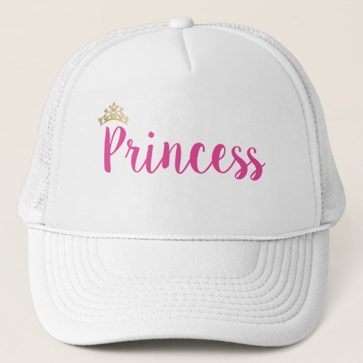 Princess Pink Script Font Crown Trucker Pet (Voorkant)