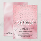Princess Pink Silver Glitter Confetti Afstuderen Kaart (Voorkant / Achterkant)