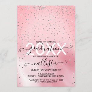Princess Pink Silver Glitter Confetti Afstuderen Kaart