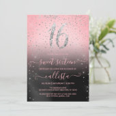 Princess Pink Silver Glitter Confetti Sweet 16 Kaart (Staand voorkant)