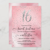 Princess Pink Silver Glitter Confetti Sweet 16 Kaart (Voorkant / Achterkant)