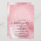 Princess Pink Silver Glitter Confetti Verjaardag Kaart (Voorkant / Achterkant)