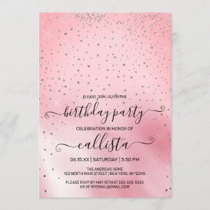 Princess Pink Silver Glitter Confetti Verjaardag Kaart