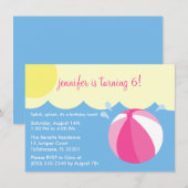 Princess Pink Splish Splash Birthday Pool Party Kaart (Voorkant / Achterkant)