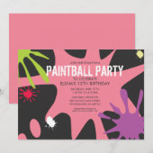 Princess Pink Split Splat Custom Paintball Party Kaart (Voorkant / Achterkant)