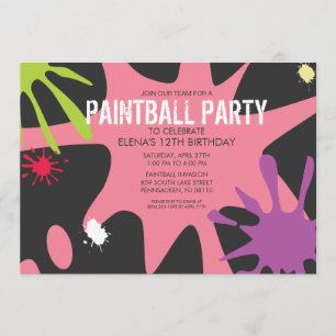 Princess Pink Split Splat Custom Paintball Party Kaart