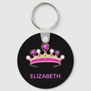 Princess pink tiara black name girl sleutelhanger
