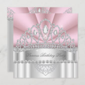 Princess Pink White Diamond Tiara Birthday Party 2 Kaart (Voorkant / Achterkant)