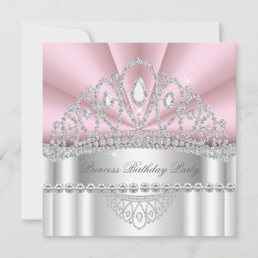 Princess Pink White Diamond Tiara Birthday Party 2 Kaart (Voorkant)