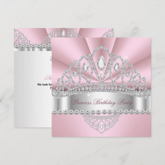 Princess Pink White Diamond Tiara Birthday Party Kaart (Voorkant / Achterkant)
