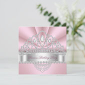 Princess Pink White Diamond Tiara Birthday Party Kaart (Staand voorkant)