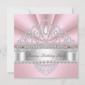 Princess Pink White Diamond Tiara Birthday Party Kaart (Voorkant)
