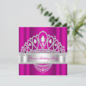 Princess Pink White Diamond Tiara Birthday Party Kaart (Staand voorkant)