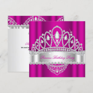 Princess Pink White Diamond Tiara Birthday Party Kaart