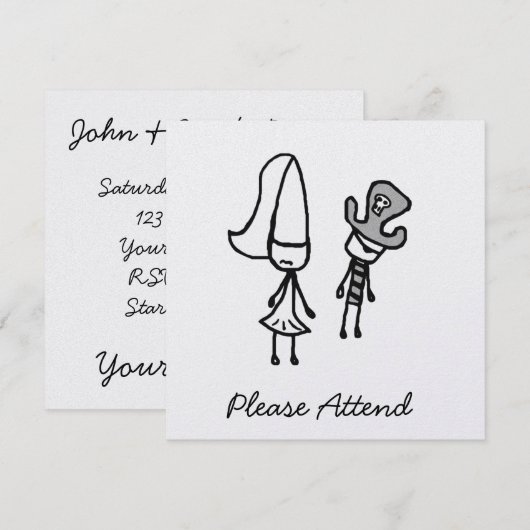 Princess & Pirate Doodle Kaart (Voorkant / Achterkant)