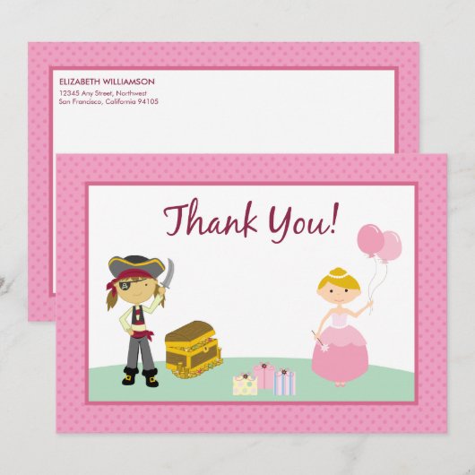 Princess & Pirate Flat - Hartelijk dank Bedankkaart (Voorkant / Achterkant)