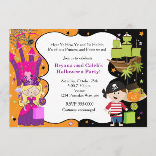 Princess Pirate Halloween Birthday-uitnodigingen Kaart