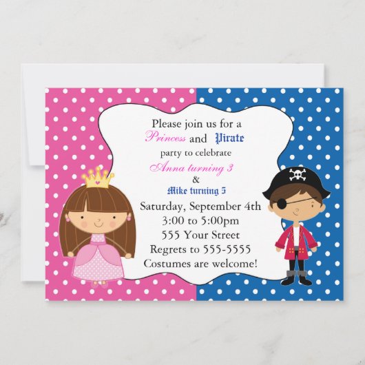 Princess Pirate Invitation Kids Birthday Party Kaart (Voorkant)