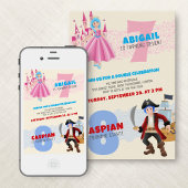 Princess Pirate Joint Dubbele Verjaardag Uitnodigi Kaart