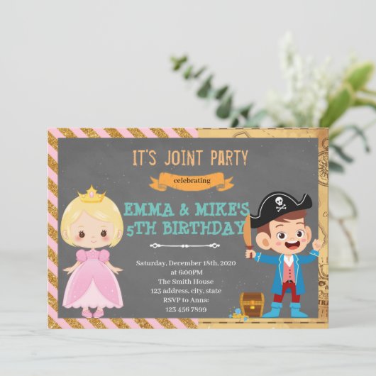 Princess pirate joint party kaart (Staand voorkant)