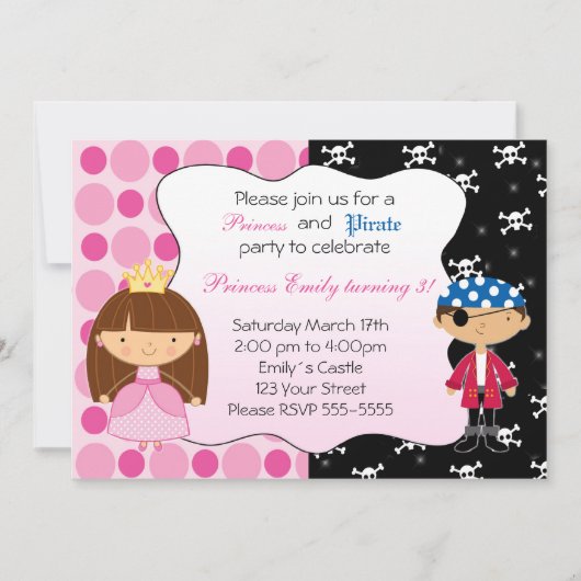 Princess Pirate Kids Birthday Party Invitations Kaart (Voorkant)