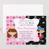 Princess Pirate Kids Birthday Party Invitations Kaart (Voorkant / Achterkant)