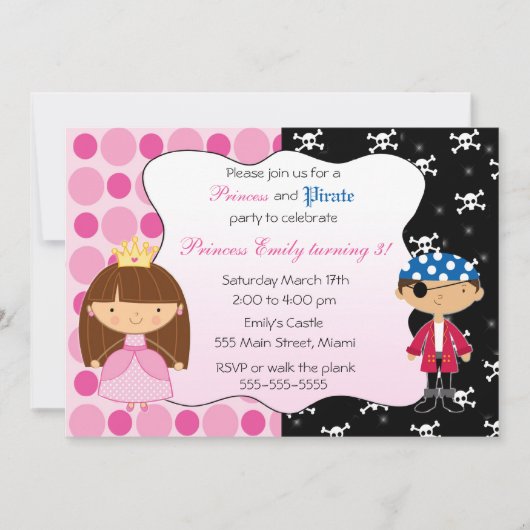 Princess Pirate Kids Birthday Party Invitations Kaart (Voorkant)