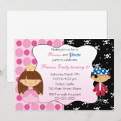 Princess Pirate Kids Birthday Party Invitations Kaart (Voorkant / Achterkant)