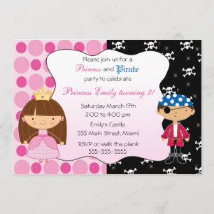 Princess Pirate Kids Birthday Party Invitations Kaart