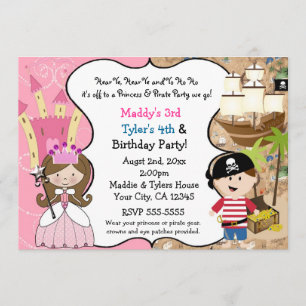 Princess & Pirate Party nodigt Brown Hair uit Kaart