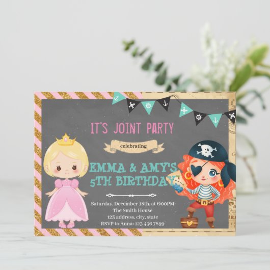 Princess pirates joint party kaart (Staand voorkant)