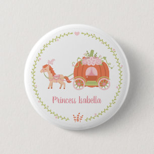 Princess Pumpkin Horse Carriage Floral Wreath Ronde Button 5,7 Cm