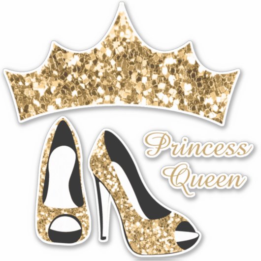 Princess Queen Gold Glitter Crown High Heels Sticker (Voorkant)