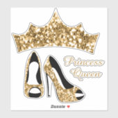 Princess Queen Gold Glitter Crown High Heels Sticker (Vel)