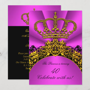 Princess Queen Gold Hot Pink Birthday Party Kaart