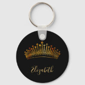 Princess Queen gold tiara crown black name Sleutelhanger (Voorkant)