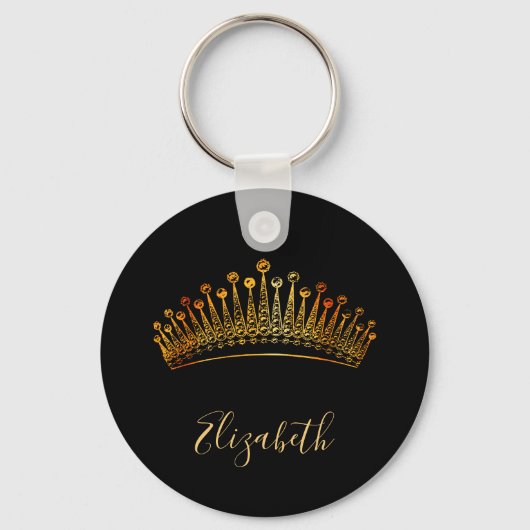 Princess Queen gold tiara crown black name Sleutelhanger (Voorkant)