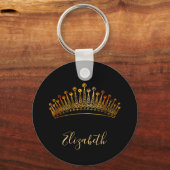 Princess Queen gold tiara crown black name Sleutelhanger (Achterkant)